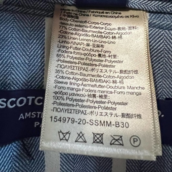 Scotch & Soda Men’s Herringbone Striped Blue Linen Blend Blazer Jacket Size XL - Picture 8 of 9